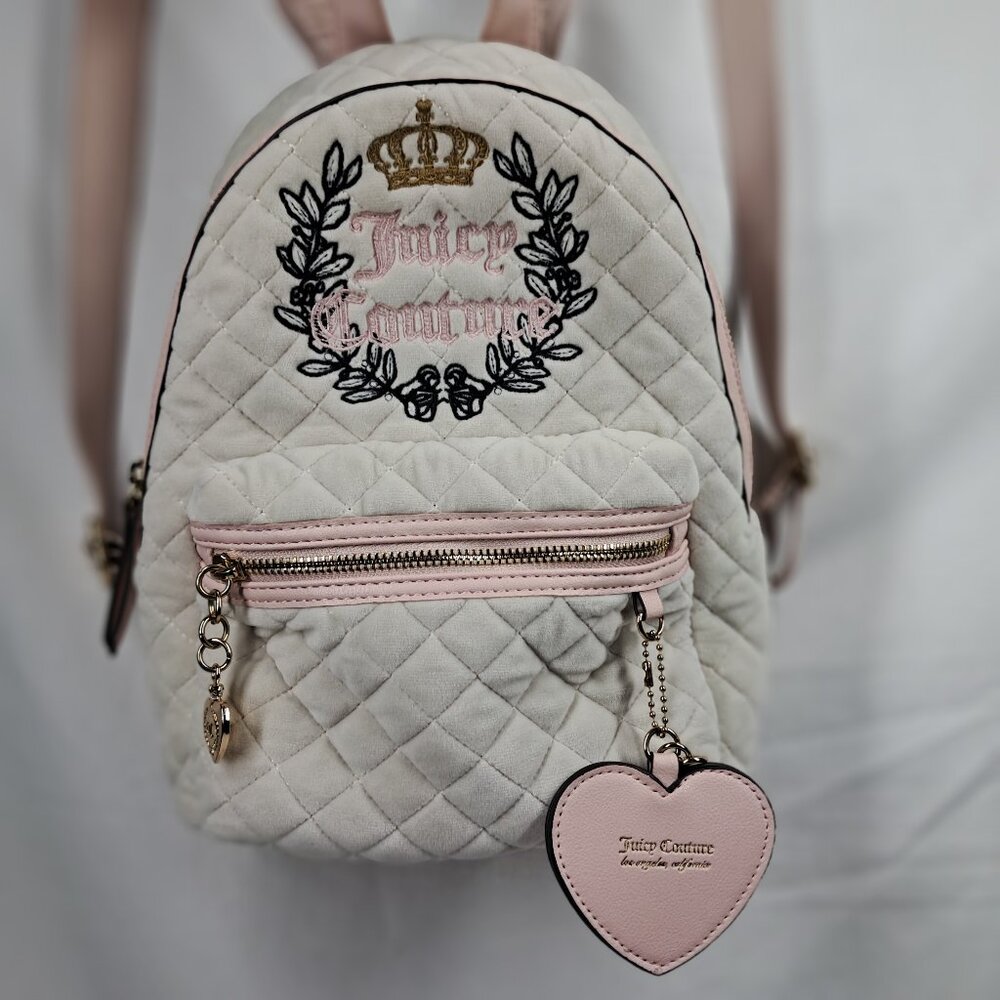 Juicy Couture Royal Moment Pink Cream Soft Velvet Backpack Purse Bag